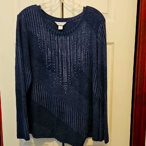 Christopher and Banks Blue Long Sleeve Sweater with Rhinestones.